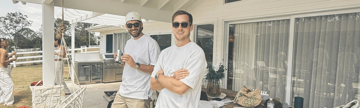 House of Dune founders and team gathered at a modern coastal home, representing the relaxed Australian design ethos and craftsmanship behind the brand.