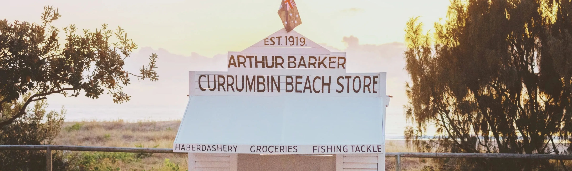 Historic Currumbin Beach Store at sunrise on the Gold Coast, representing House of Dune’s connection to Australian coastal heritage and community.