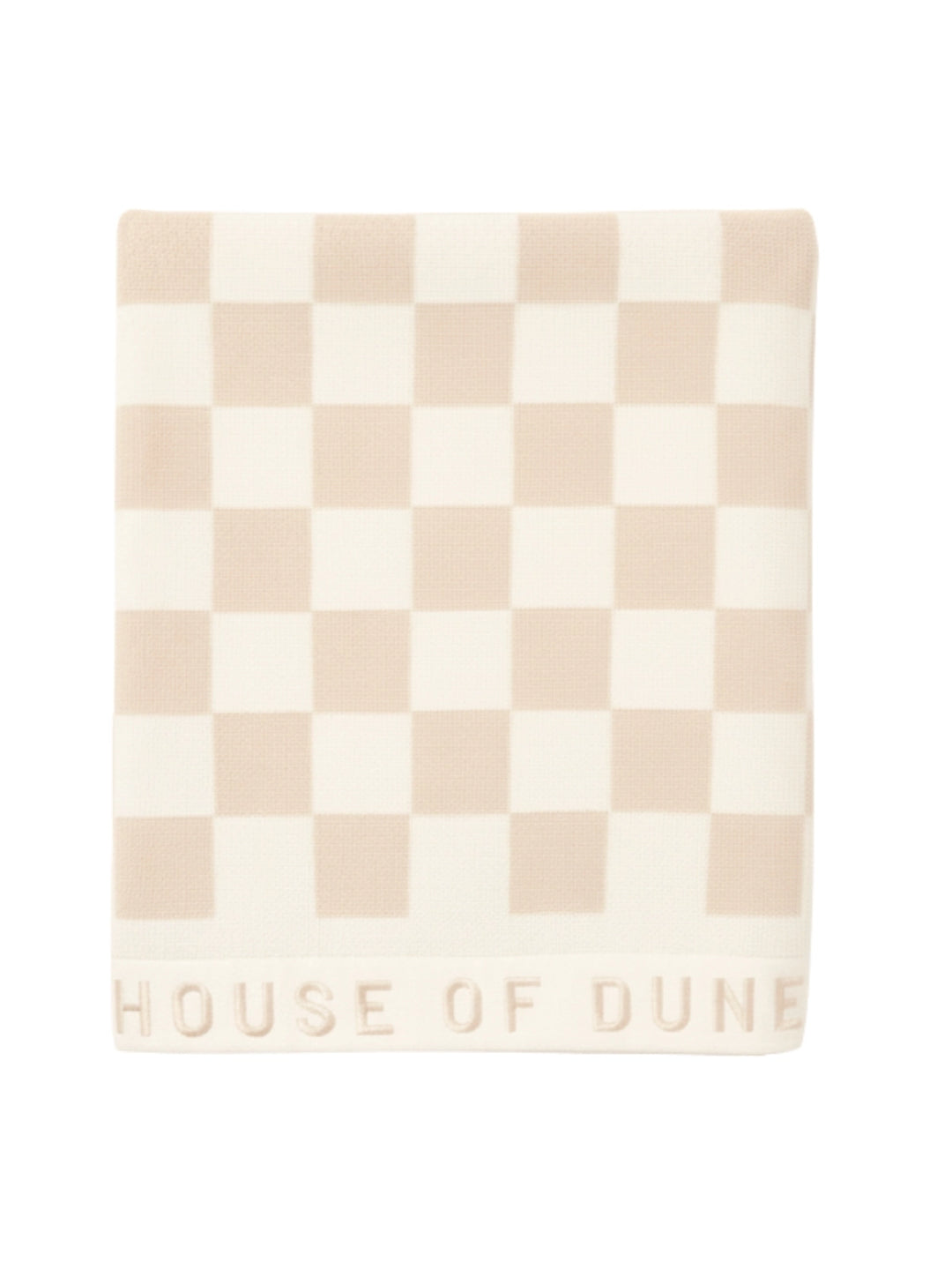 Folded Sand Drift checkered towel from House of Dune, highlighting its premium cotton weave and minimalist style.