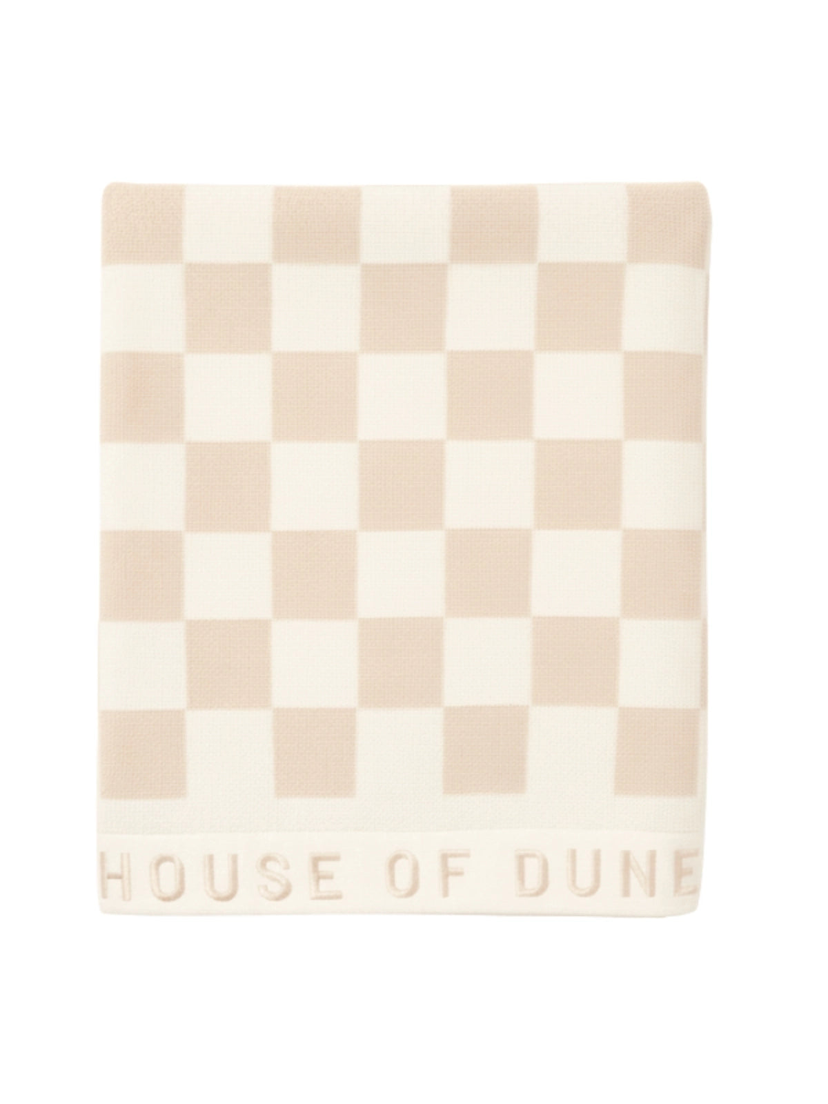Folded Sand Drift checkered towel from House of Dune, highlighting its premium cotton weave and minimalist style.